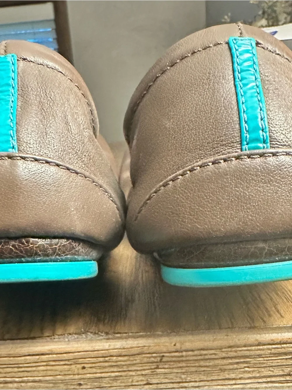 Tieks Leather Ballet Flats in Black and Brown with Turquoise Sole